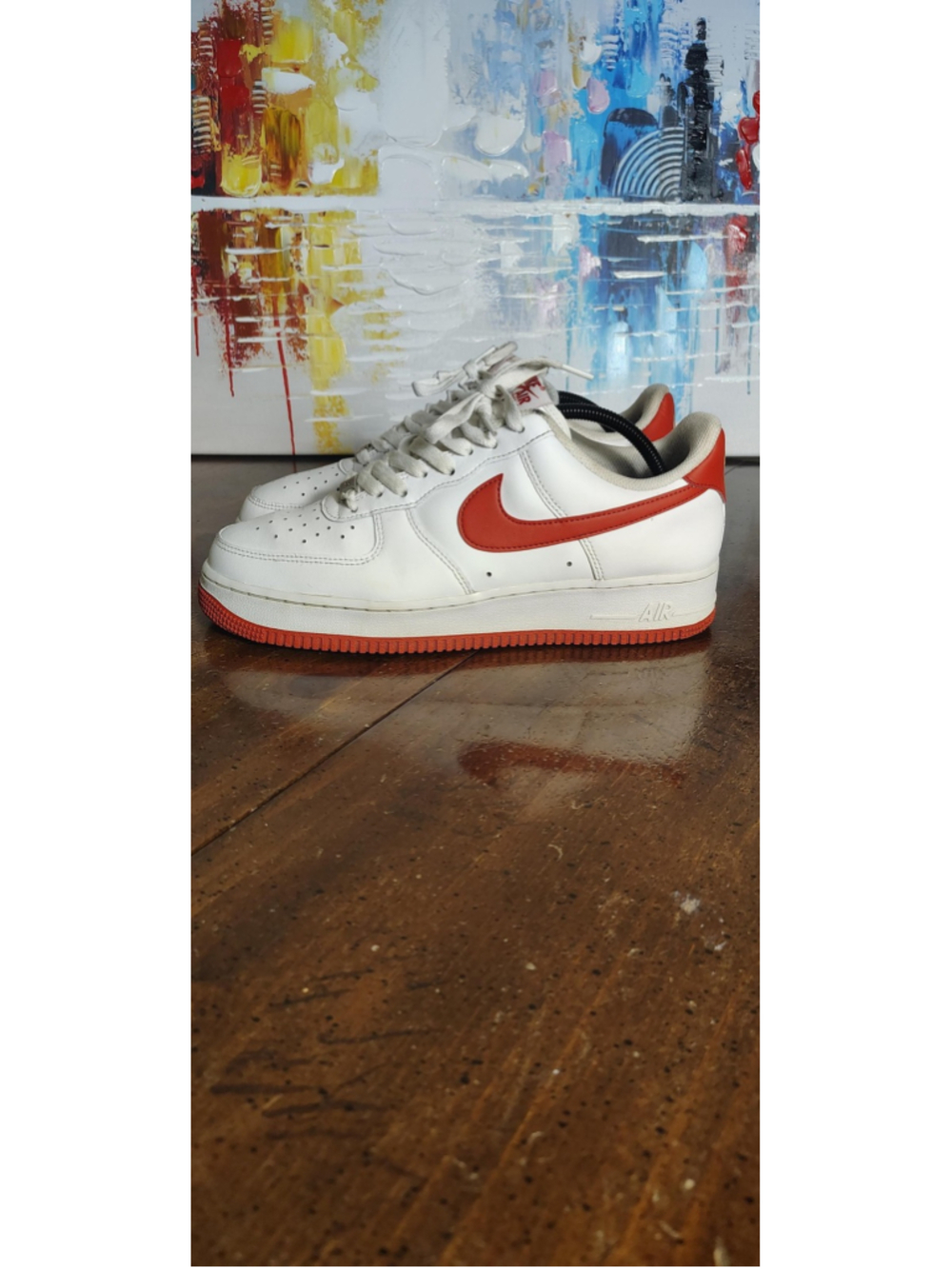 Nike Air Force 1 Low Shoes Mens Size 10 White Red Leather Sneakers FJ146-106